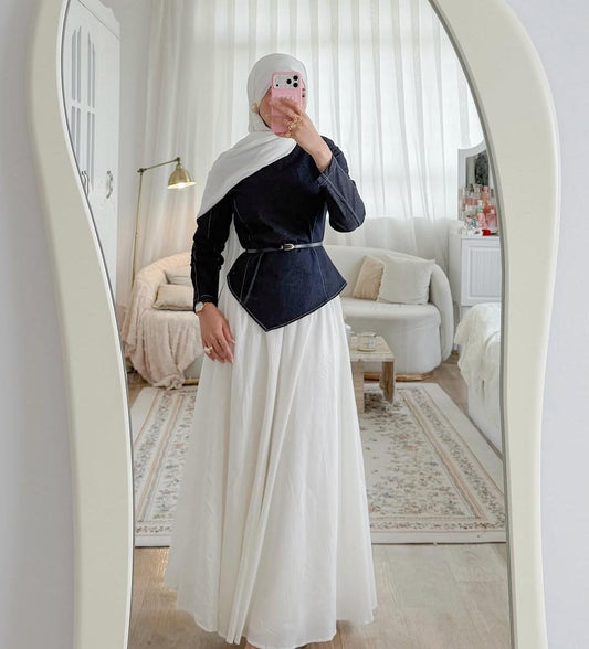 ✨ Ensemble Haut Ceinturé & Jupe Longue Élégance Intemporelle